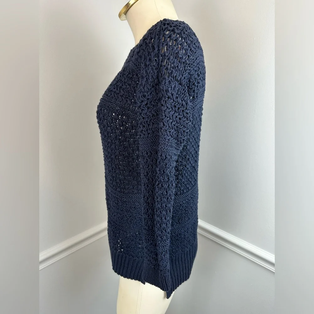 LOFT Navy Textured Open Stitch Knit Pullover Sweater | Size XS